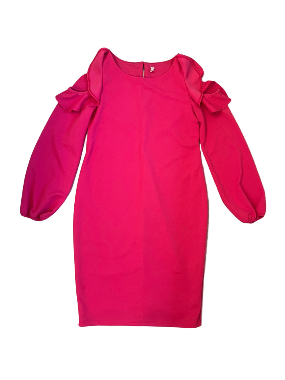 PinkBlush Maternity Hot Pink Ruffle Cold Shoulder Dress - Size Medium